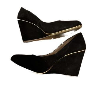 Cklass black wedges velvety with gold trim detail size 8